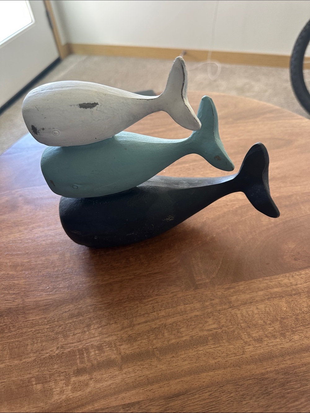 Decorative Stacked Whale Sculpture - Black, Teal, White